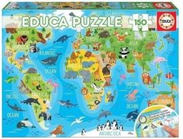 Puzzle EDUCA BORRAS Mapamundi Animales (Idade Mínima: 3 Anos - 150 Peças)