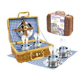 Tachan Set Picnic Vichy In Wicker Basket Dourado 3-6 Years