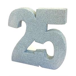 Decoração de Mesa 25 Anos Prateado c/ Gliter