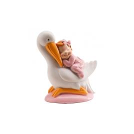 Figura Cegonha com Bebé Menina 10cm