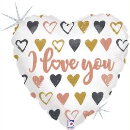 Balão Foil Coração Glitter Holográfico Love 46cm