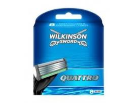 Wilkinson Sword Quattro Plus Cargador de 8 Cuchillas de Afeitar Masculinas de Cuatro Hojas