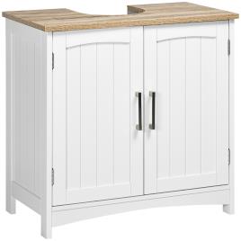 kleankin Móvel para Lavatório Pousar Armário para Casa de Banho de Madeira com 2 Portas e Prateleira Interior Ajustável 60x30x60cm Branco   Aosom Portugal