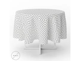 Mantel hule redondo rombos grises impermeable antimanchas pvc ø140 cm. uso interior y exterior