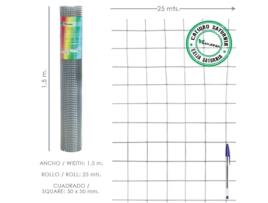 Malla electrosoldada galvanizada 50x50 / 2,00 / 150 cm. ga rollo 25 metros