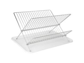 Escurreplatos plegable con rejilla de acero cromado y bandeja de secado, 2 niveles
