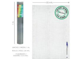 Malla electrosoldada galvanizada 6x6 / 100 cm. rollo 25 metros uso domestico