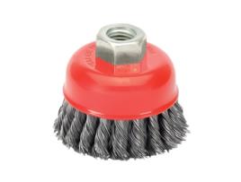 Cepillo taza con alambre de acero trenzado rosca m14, ø 100 mm. alambre de ø 0,50 mm.