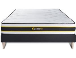 Conjunto de Estrado Preto + Colchão SLEEPFIT Flexy (200x200 cm - Molas Ensacadas)