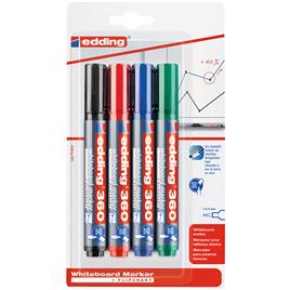 edding Marcador para quadros brancos 360 com ponta arredondada de 1,5 - 3 mm, cores sortidas, embalagem de 4