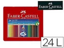 Lápis de Cores Faber-Castell Aguarelavel Colour Grip Triangular Caixa Metalica de 24 Cores Sortidas