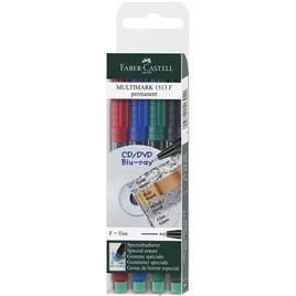 FABER-CASTELL MULTIMARK, Marcador Permanente, Ponta Fibra 0,6 mm, Preto, Azul, Verde e Vermelho