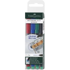 FABER-CASTELL MULTIMARK, Marcador Permanente, Ponta Fibra 0,6 mm, Preto, Azul, Verde e Vermelho