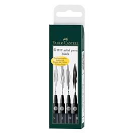 FABER-CASTELL Canetas com Ponta de Fibra e de Traço Fino PITT Artist, Tamanhos de Pontas Variados, Corpo Preto, Tinta Preta
