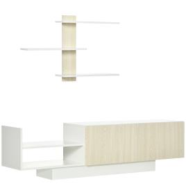 HOMCOM Móvel de TV para Sala de Estar Móvel para Televisores 150x31,5x40cm e Prateleira de Parede 95,5x16x60cm Madeira e Branco   Aosom Portugal