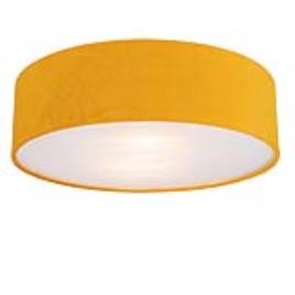 Plafondlamp oker 40 cm met gouden binnenkant - Drum