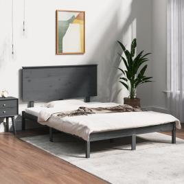 vidaXL Estrutura de cama dupla 135x190 cm madeira maciça cinzento
