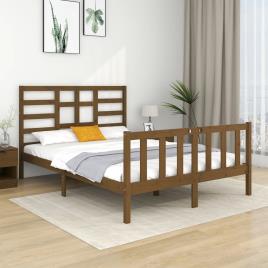 vidaXL Estrutura de cama 140x190 cm madeira maciça castanho-mel