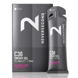 Neversecond C30 60ml Passion Fruit 12 Units Energy Gels Box