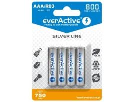 Conjunto de 4 Pilhas EVERACTIVE LR03/AAA 800 mAh pré-carregado