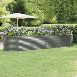 vidaXL Vaso/floreira de jardim aço revestido a pó 396x100x68 cm cinza