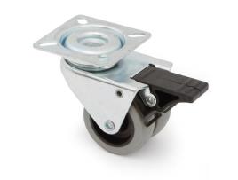 Rueda giratoria celia aro doble goma ø50 plástico con freno capacidad carga 60kgs.