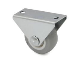 Rueda fija azura aro de goma gris ø30 h35 soporte de acero zincado.