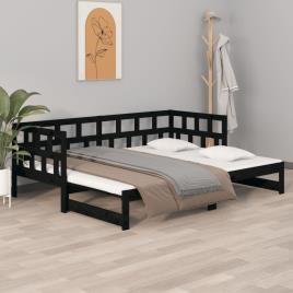  - vidaXL Estrutura sofá-cama de puxar 2x(90x200) cm pinho maciço preto