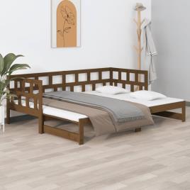  - vidaXL Estrutura sofá-cama de puxar 2x(90x200) cm pinho castanho-mel