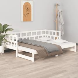  - vidaXL Estrutura sofá-cama de puxar 2x(90x200) cm pinho maciço branco
