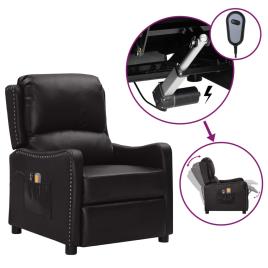 vidaXL Poltrona massagens reclin. elétrica couro art. brilhante preto