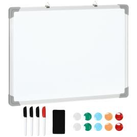 HOMCOM Quadro Magnético com Estrutura de Liga de Alumínio 60x45cm Quadro Magnético com Apagador 4 Marcadores e 10 Ímás Branco   Aosom Portugal