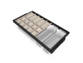 Kit de cajón organizador, bandeja auxiliar y bastidor de guías con cierre suave para armarios, regulable, módulo 900mm, negro texturizado y gris piedra