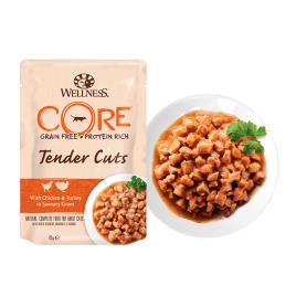 Wellness Core Tender Cuts frango e pero saquetas para gatos