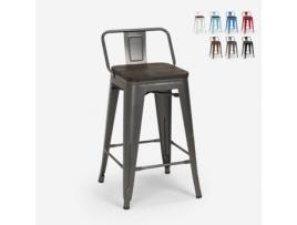 Tamborete alto design industrial metal madeira estilo Tolix bar de cozinha Steel Wood Top