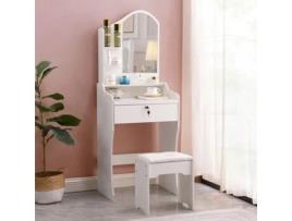 Toucador móvel de maquiagem penteadeira espelho quarto banquinho Flora