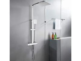 Painel termostático de coluna de duche em aço com misturador e duche de mão Saturnia