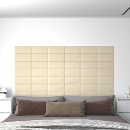 vidaXL Painel de parede 12 pcs 30x15 cm couro artificial 0,54 m² creme