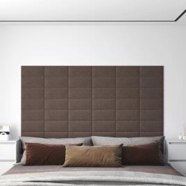 vidaXL Painel de parede 12pcs 30x15cm tecido 0,54 m² cinza-acastanhado