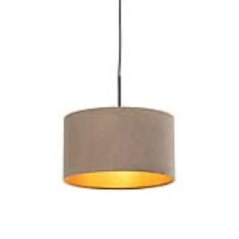 Candeeiro de suspensão com abajur aveludado taupe com ouro 35 cm - Combi