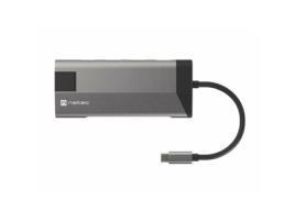 Adaptador Natec Fowler Plus Usb-c->3xusb 3.0,hdmi 4k,usb-c Pd,rj45,sd,msd