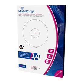 Etiquetas Mediarange para CD/DVD/Bluray MATTE 41-118mm (Pack 100 Folhas)