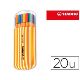 Marcador 0,4mm Fineliner Stabilo Point 88 Zebrui Estojo 20 Cores Sortidas
