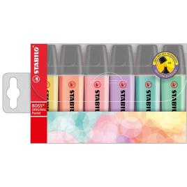 STABILO Marcador BOSS® Original Corpo Plano, Ponta de Cinzel, 2 e 5 mm, Cores Pastel Sortidas