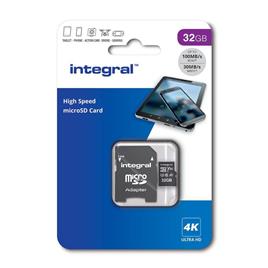 INTEGRAL MEMORY Cartão de Memória microSDXC/XC™ V30 UHS-I U3, 32 GB, 100 Mbps Velocidade Leitura, com Adaptador