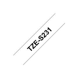 P-TOUCH Rolo de Fita Plastificada Adesiva de Resistência Adicional, TZe-S231, Preto Sobre Branco, 1,2 cm x 8 m
