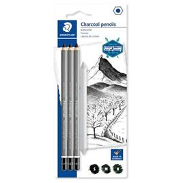 Staedtler - Conjunto de 3 Lápis de Carvão + Esfuminho