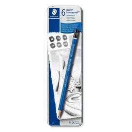 STAEDTLER Lápis de Grafite Mars Lumograph, Minas 8B - HB, Corpo Hexagonal Azul