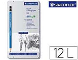 Lápis Grafite Straedtler Mars Lumograph 100 Caixa Metá. 12 Lápis 8B- 7B-6B-5B-4B-3B-2B-B-Hb-F-H-2H