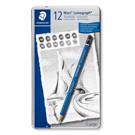 STAEDTLER Lápis de Grafite Mars Lumograph, Minas 2B - HB, Corpo Hexagonal Azul